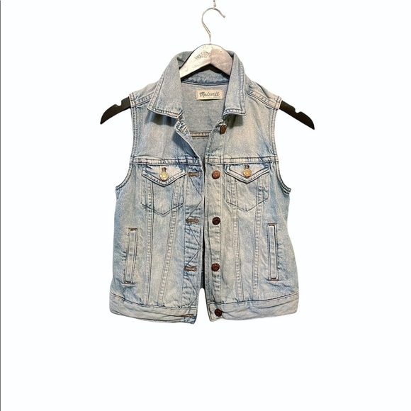 Madewell Clear Blue Light Wash Denim Sleeveless The Jean Vest - Picture 3 of 7